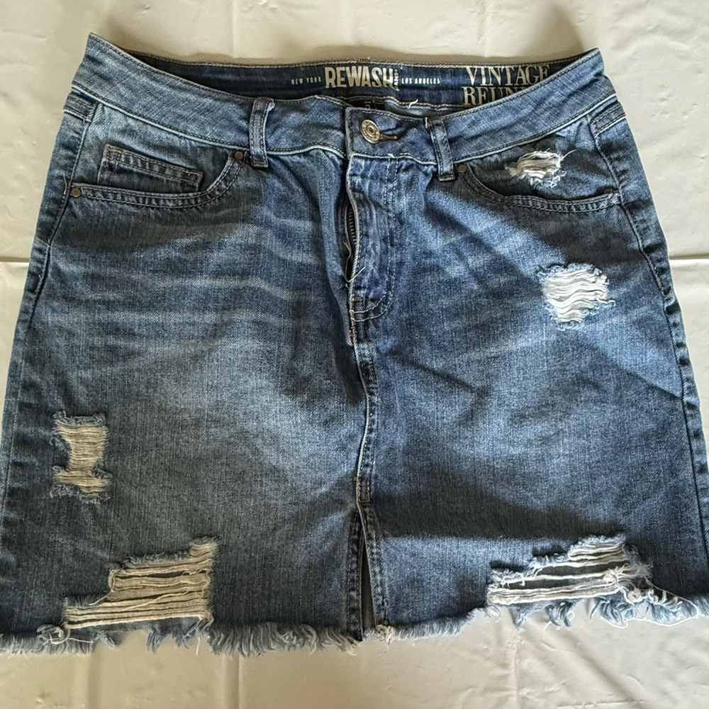 Rewash Women's Blue Distressed Denim Skirt